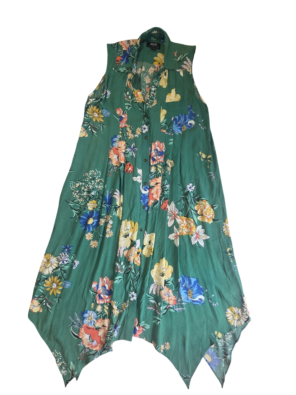 Anthropologie Green Floral Handkerchief-Hem Tunic